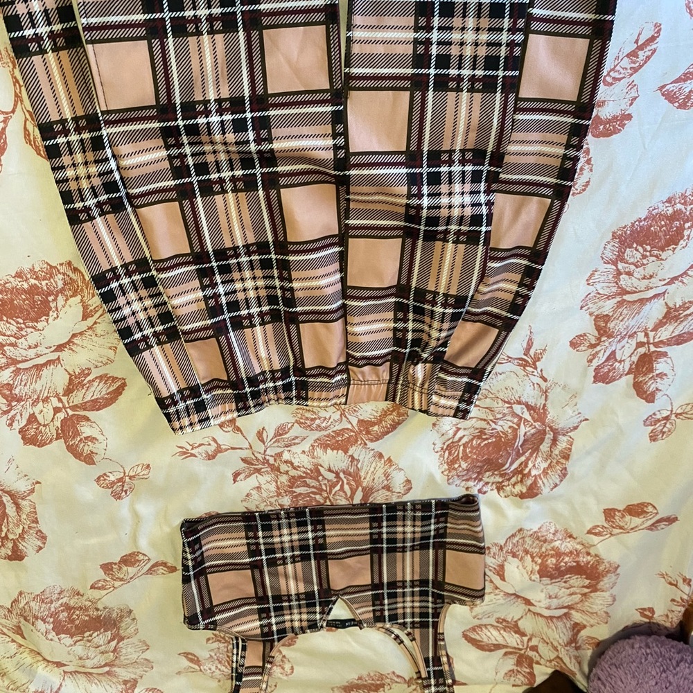 Pink plaid two piece skirt set